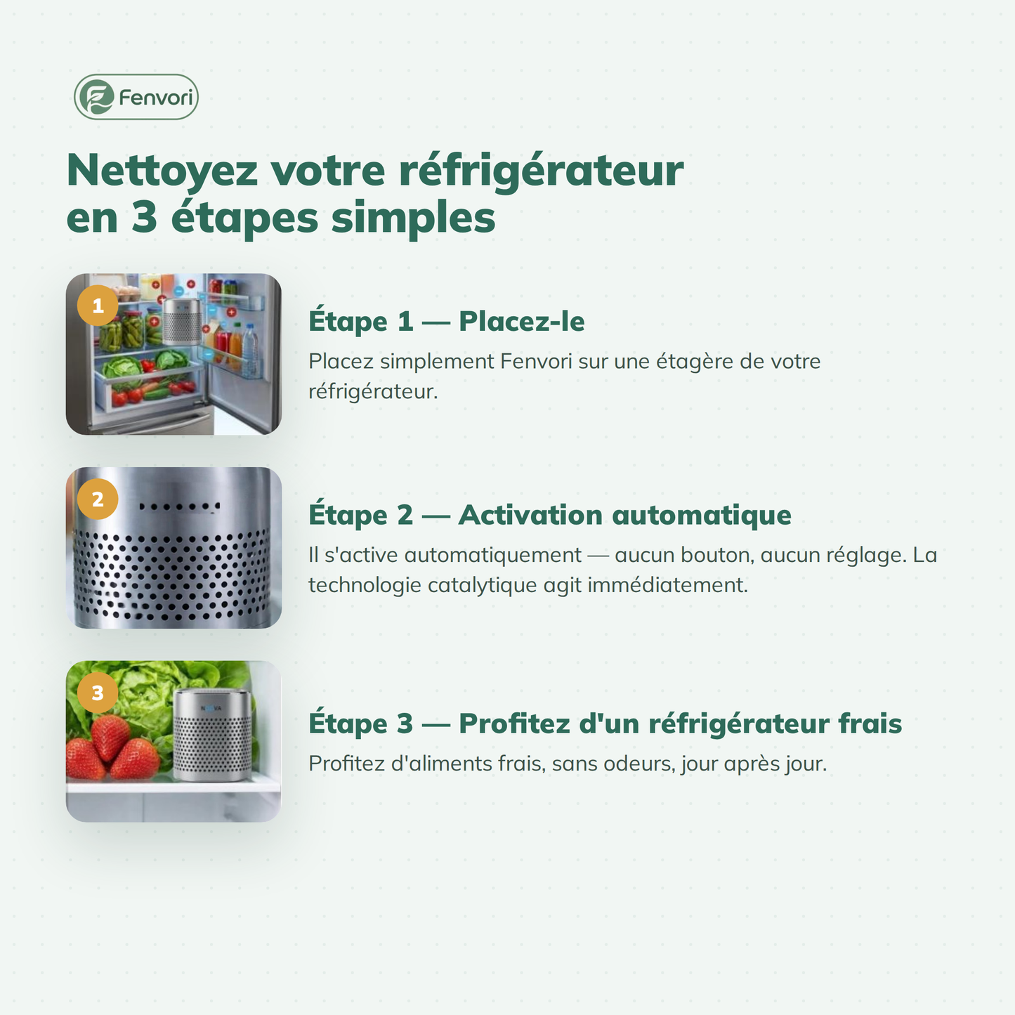 Fenvori — Purificateur d'air pour réfrigérateur